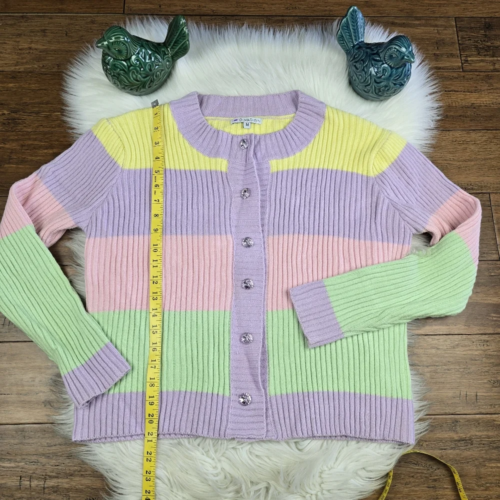Olivia Rubin RARE Dee Striped Knitted Cardigan Jewel Button Medium